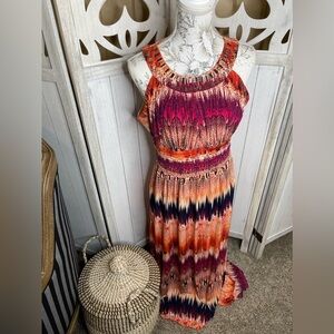 Signature by Sangria Orange Multicolor Maxi Dress Sleeveless Size Large